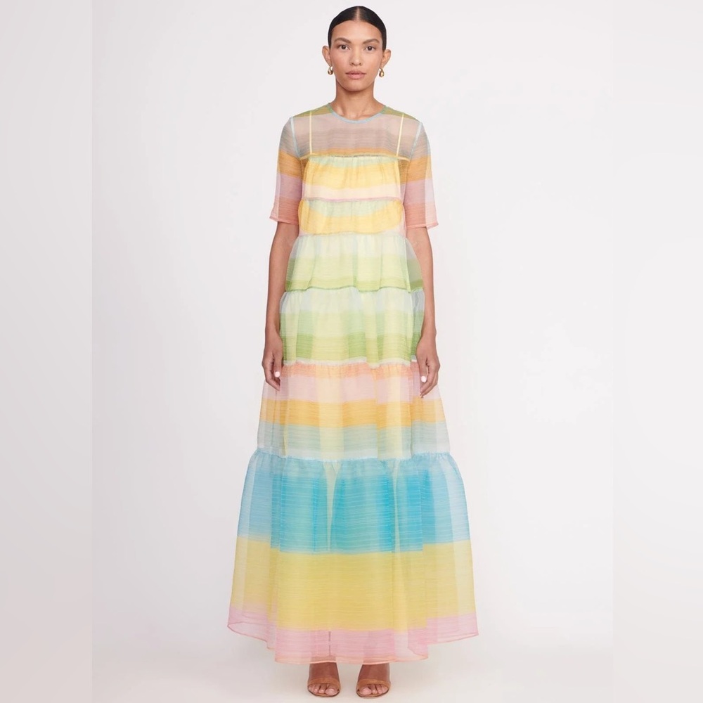 NWT $395 STAUD Staud Hyacinth Tiered Organza Maxi Dress Coastal Ombré rainbow